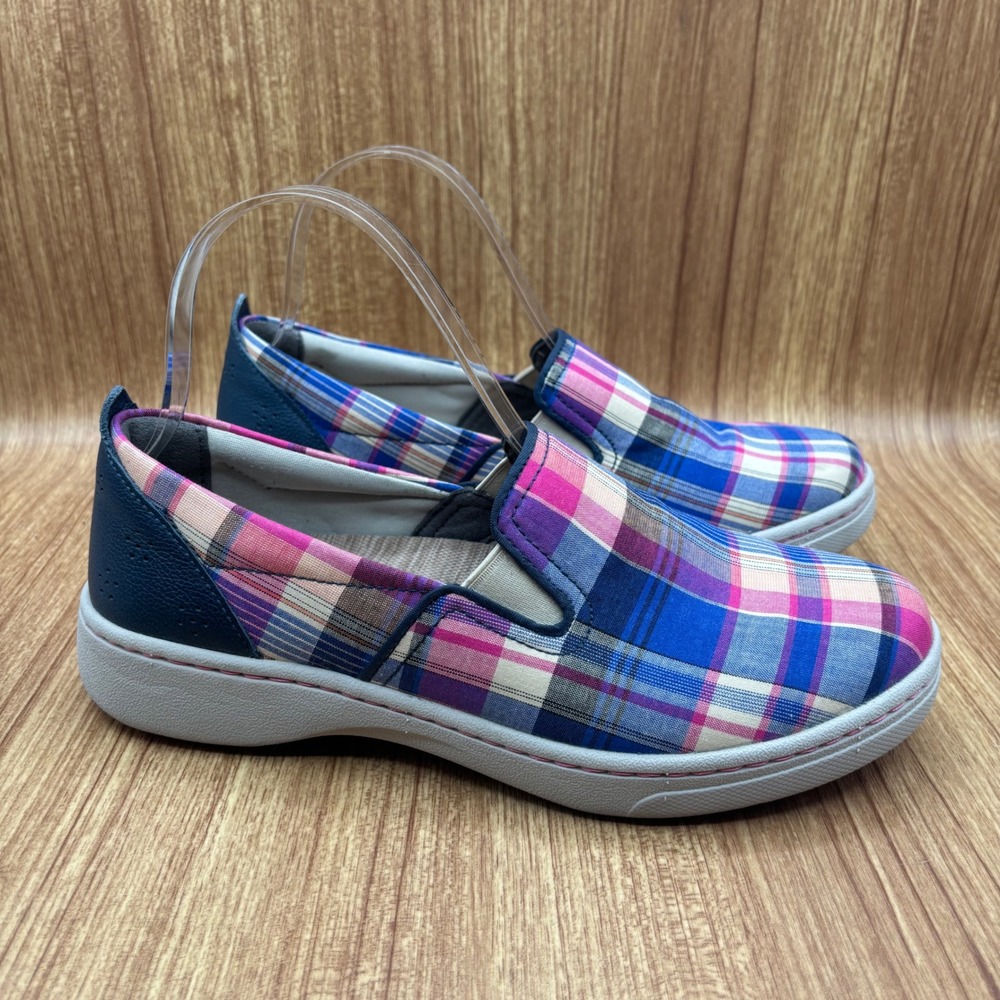 Dansko Slip On Sneakers Plaid Multicolor Womens 38 Blue Pink Purple Casual‎ Flat